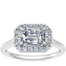 East West Halo Engagement Ring in 14k White Gold